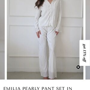 Waverles Emilia Pearly Pant Pajama Set in White